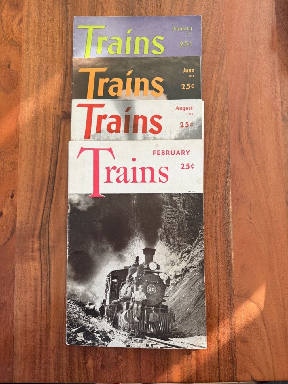 Lot 4 Vintage Trains Magazine 1944 Jan Feb June Aug WWII Era Railroad Kalmbach